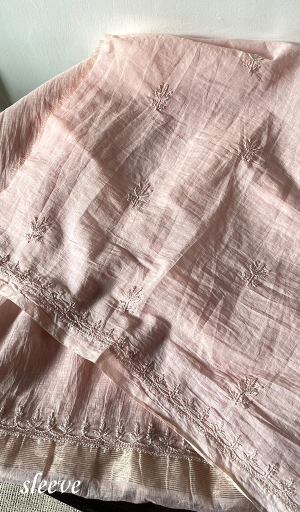 Women's Lakhnavi Handcrafted Mul Chanderi Unstitched Chikankari Full Suit Material - HONC0314655