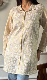 Load image into Gallery viewer, Women's Lakhnavi Handcrafted Tissue Chanderi Chikankari Top - HONC0348541