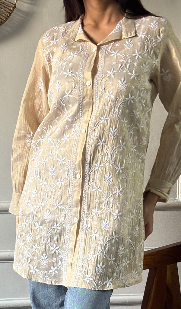 Women's Lakhnavi Handcrafted Tissue Chanderi Chikankari Top - HONC0348541