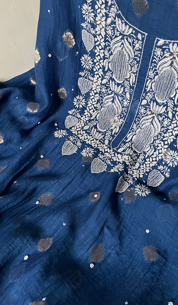 Women's Lakhnavi Handcrafted Mul Chanderi Unstitched Kurta And Dupatta Set - HONC0261781