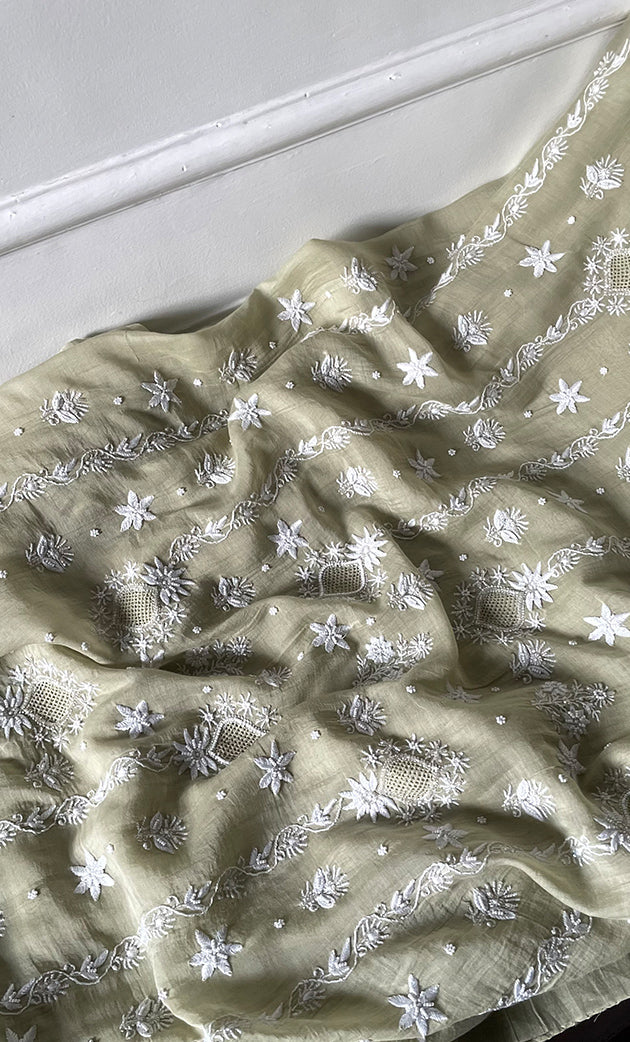 Women's Lakhnavi Handcrafted Unstitched Mul Chanderi Kurta And Dupatta Set - HONC0329036