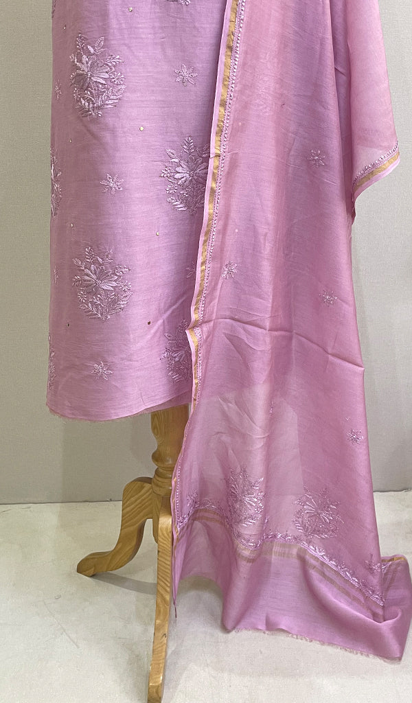 Women's Lakhnavi Handcrafted Chanderi Silk Chikankari Full Suit - HONC0205595