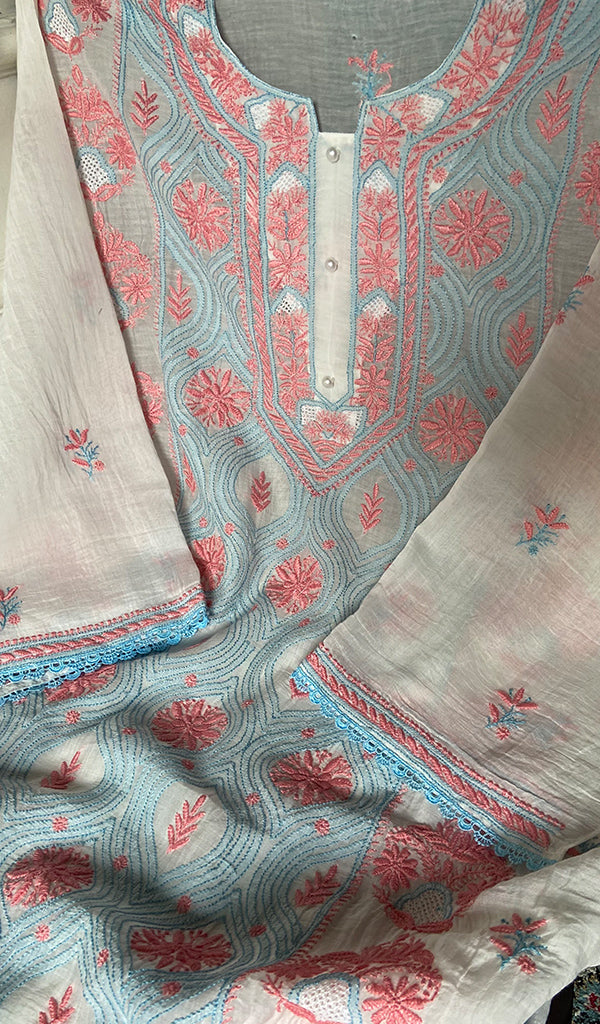 Women's Lakhnavi Handcrafted Mul Chanderi Semi - Stitched Kurta And Dupatta Set - HONC0365518