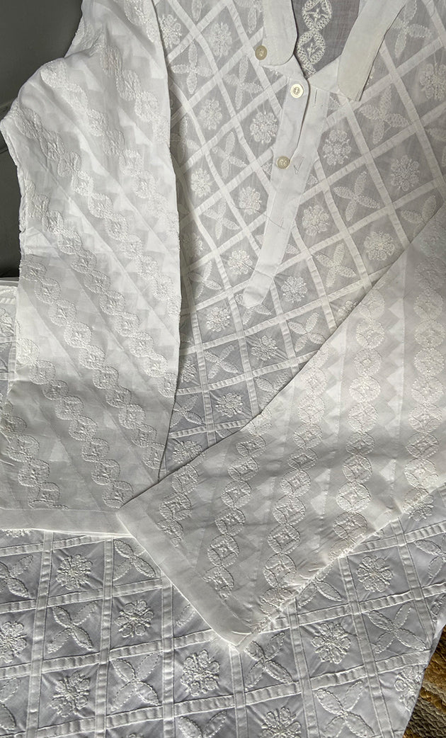 Men's Lucknowi Handcrafted Cotton Chikankari Kurta - HONC0283972
