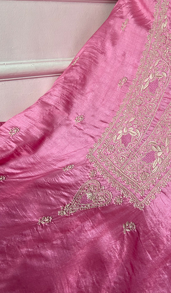 Women's Lakhnavi Handcrafted Tussar Silk Chikankari Kurta And Dupatta Set - HONC0331051