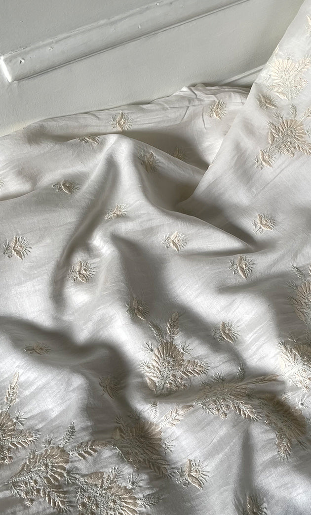 Women's Lakhnavi Handcrafted Chanderi Silk Semi - Stitched Kurta And Dupatta Set - HONC0314226