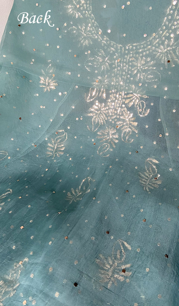Marifa Women's Lakhnavi Handcrafted Pure Organza Chikankari Unstitched Kurta And Dupatta Set- HONC0365761