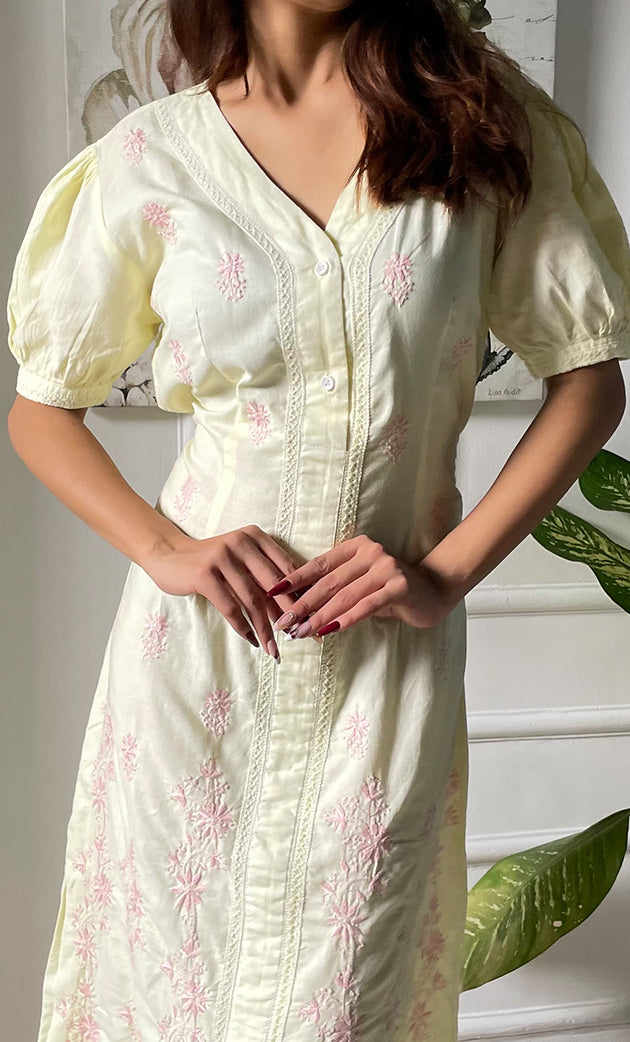 Women's Lucknowi Handcrafted Cotton Chikankari Long Dress - HONC0309330