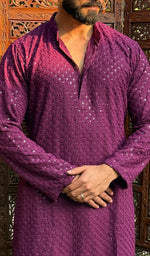 Load image into Gallery viewer, Men&#39;s Faux-Georgette Hakoba Kurta - HONC0261810
