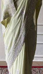 将图像加载到图库查看器中， Women's Lakhnavi Handcrafted Pure Silk Georgette Chikankari Saree - HONC0358685