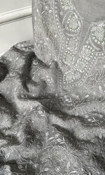 将图像加载到图库查看器中， Women's Lakhnavi Handcrafted Unstitched Munga Silk Chikankari Kurta And Dupatta Set- HONC0285381