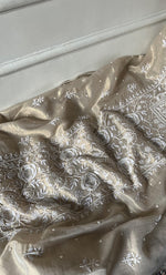 Women's Lakhnavi Handcrafted Tissue Chanderi Unstitched Chikankari Kurta And Dupatta Set - HONC0332771