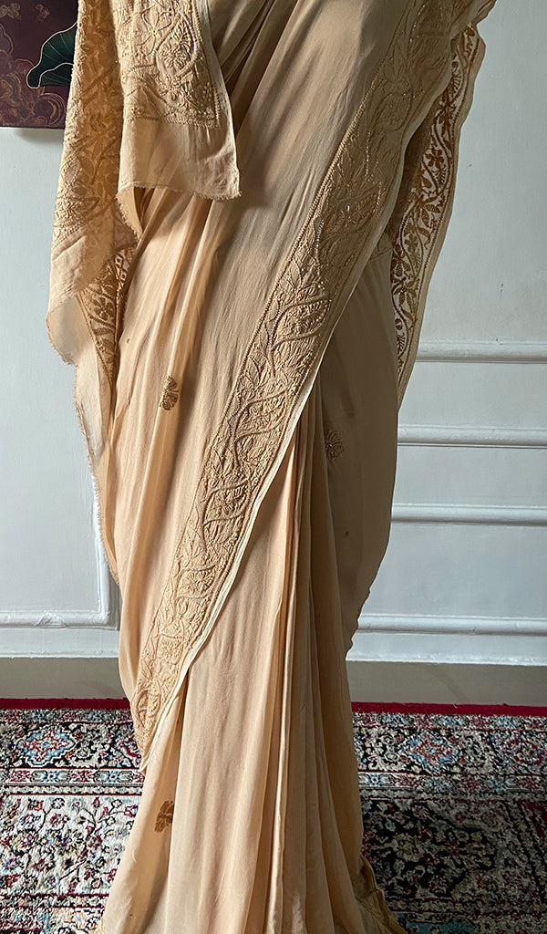 Women's Lakhnavi Handcrafted Viscose Georgette Chikankari Saree - HONC0337522