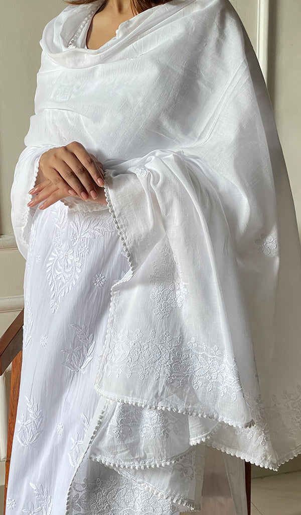 Women's Lucknowi Handcrafted Cotton Chikankari Dupatta - HONC0302712