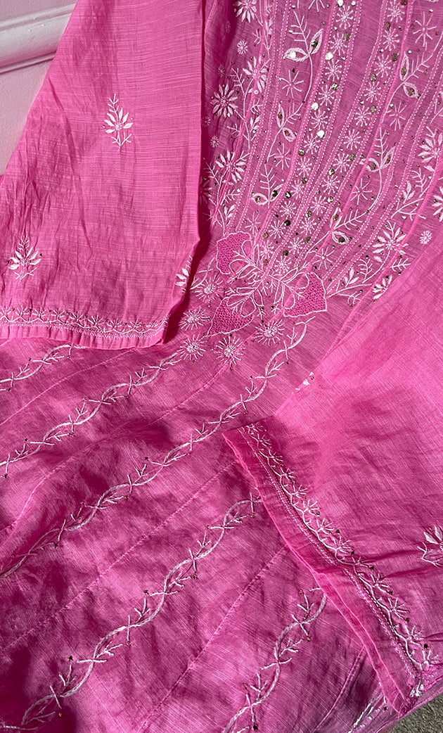 Women's Lakhnavi Handcrafted Chanderi Silk Semi - Stitched Anarkali And Dupatta Set - HONC0273158