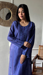 Load image into Gallery viewer, Women's Lucknowi Handcrafted Chanderi Silk Chikankari Kurti - HONC0342789
