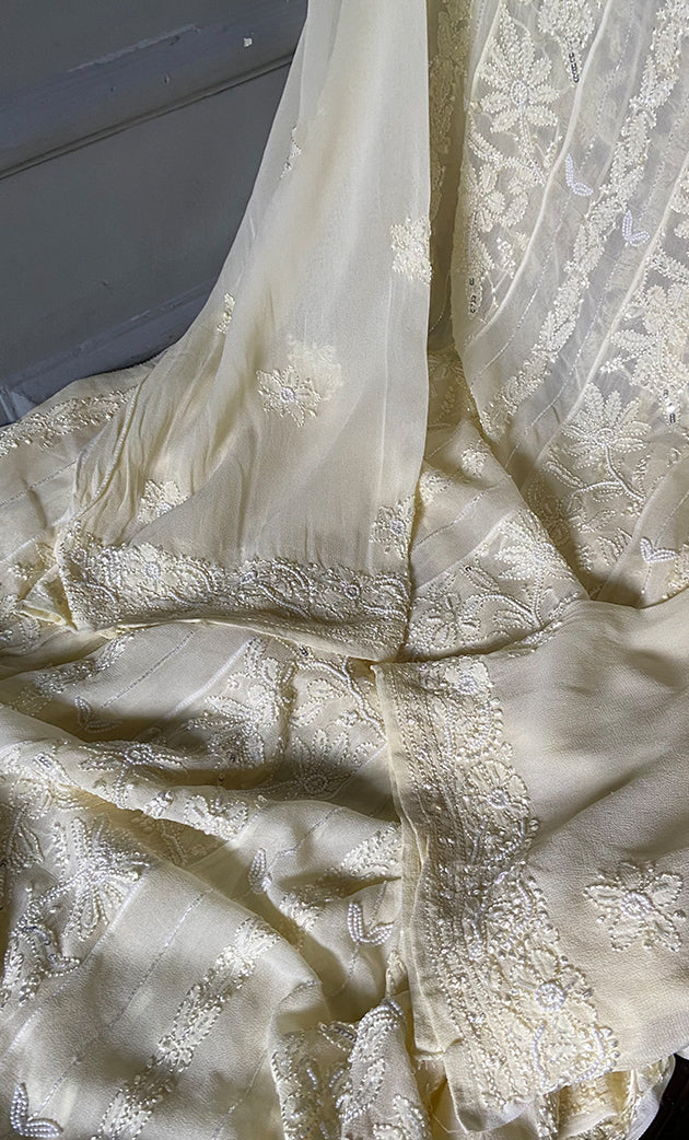 Women's Lucknowi Handcrafted Viscose Georgette Semi - Stitched Chikankari Anarkali and Dupatta Set- HONC0283218