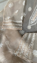 Load image into Gallery viewer, Mayuri Women's Lakhnavi Handcrafted Pure Organza Silk Chikankari Semi - stitched Full Suit Material - HONC0348606