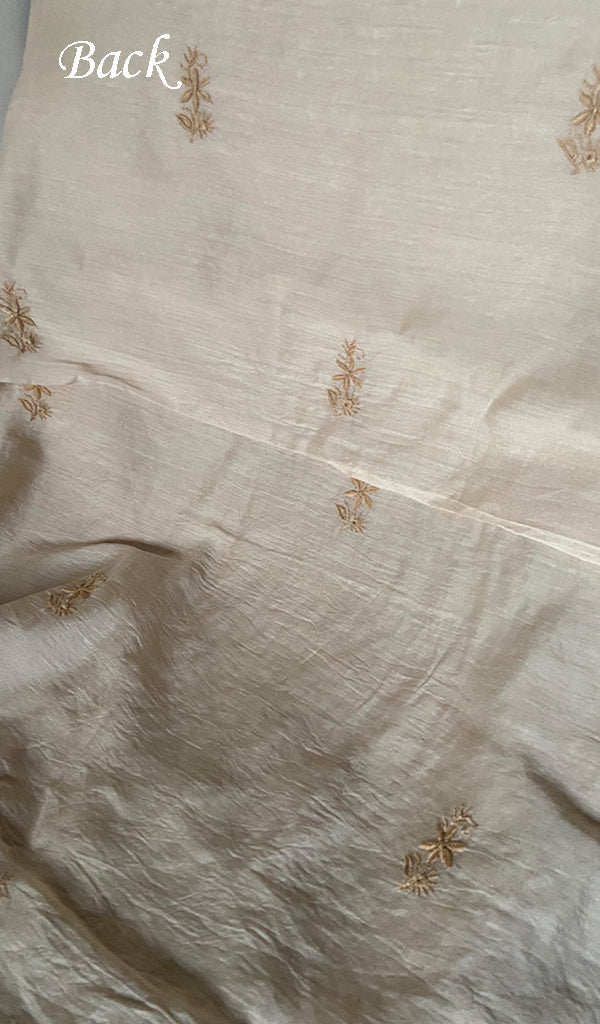 Women's Lakhnavi Handcrafted Unstitched Munga Silk Chikankari Kurta And Dupatta Set- HONC0341511