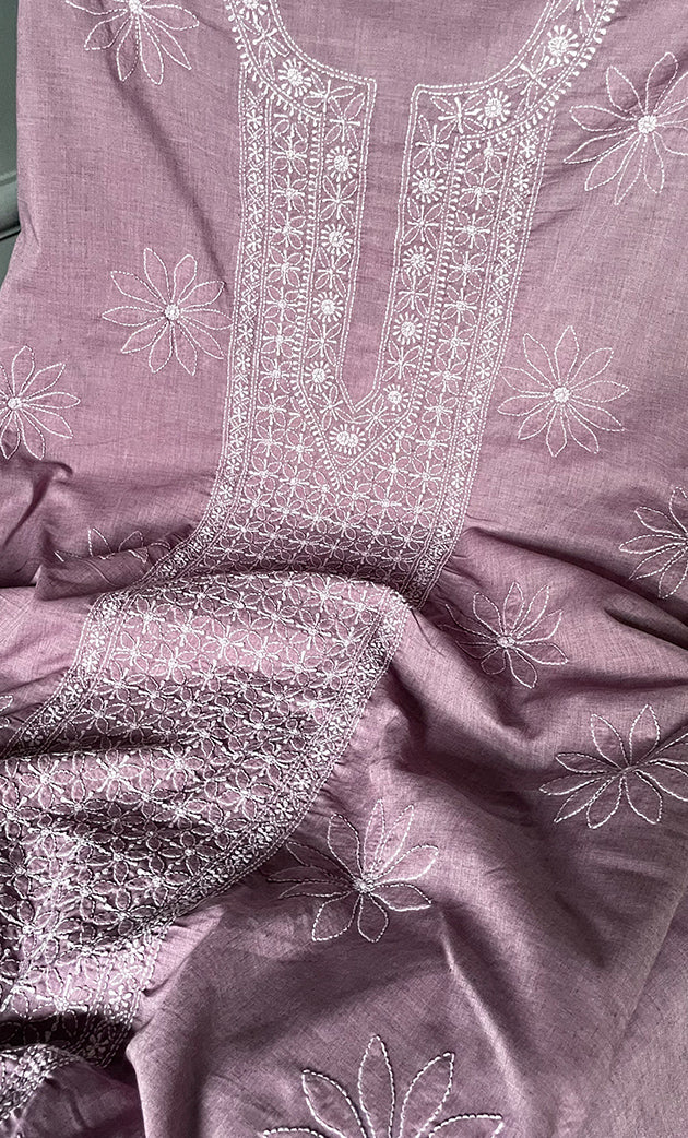 Women's Lakhnavi Handcrafted Cotton Chikankari Unstitched Kurti Fabric - HONC0313490