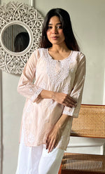 Load image into Gallery viewer, Ishani Women's Lakhnavi Handcrafted Mul Chanderi Chikankari Top - HONC0325397