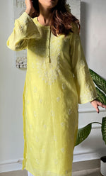 Load image into Gallery viewer, Amayra Women&#39;s Lucknowi Handcrafted Maheshwari Mul Chanderi Chikankari Kurti - HONC0300055
