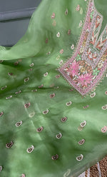 Load image into Gallery viewer, Women&#39;s Lakhnavi Handcrafted Pure Organza  Silk Chikankari Unstitched Full Suit Material - HONC0267226
