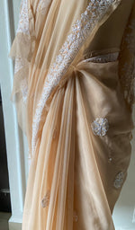 Load image into Gallery viewer, Women&#39;s Lakhnavi Handcrafted Faux-Georgette Chikankari Saree - HONC0228984
