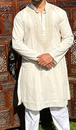 Load image into Gallery viewer, Men's Lucknowi Handcrafted Cotton Chikankari Kurta - HONC0342339
