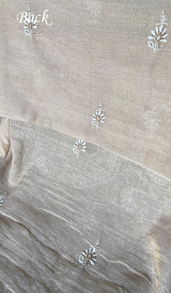 Women's Lakhnavi Handcrafted Tissue Chanderi Chikankari Unstitched Kurta Dupatta Set - HONC0352167