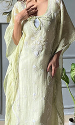 Load image into Gallery viewer, Rabia Women&#39;s Lucknowi Handcrafted Mul chanderi Chikankari Kaftan - HONCSOLD0001
