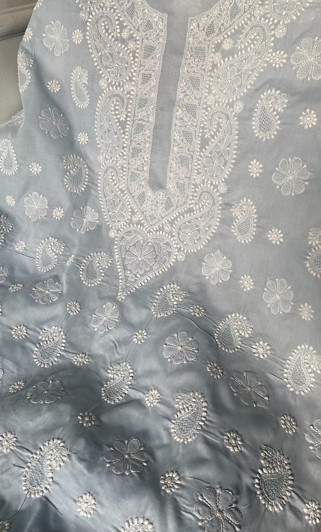 Women's Lakhnavi Handcrafted Cotton Chikankari Unstitched Kurti Fabric - HONC0318477