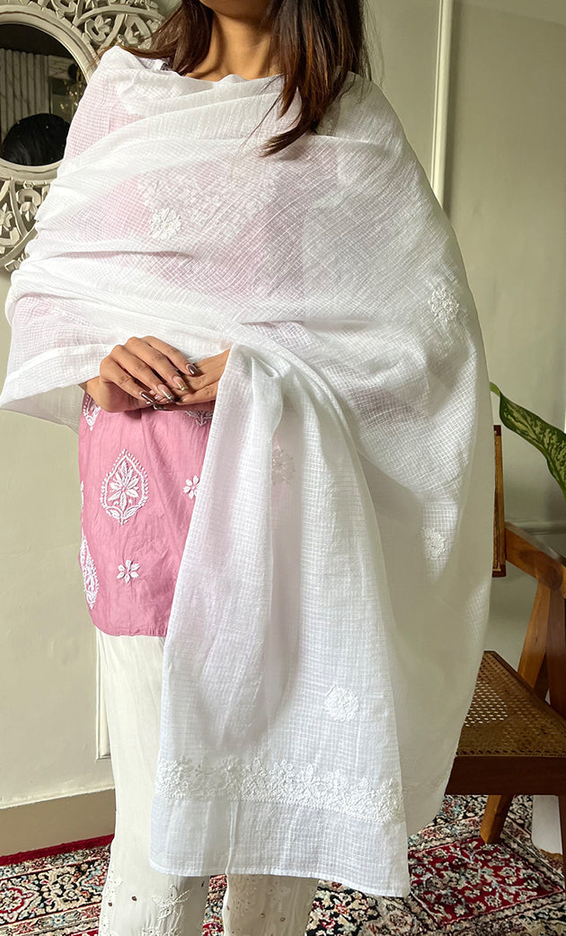 Women's Lucknowi Handcrafted Kota Cotton Chikankari Dupatta - HONC0304724