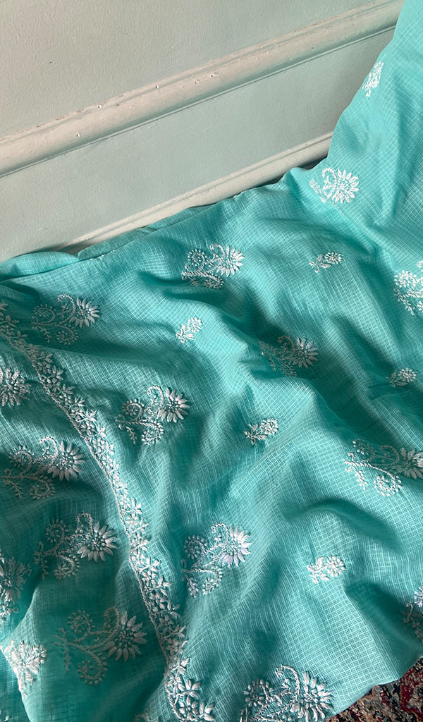 Women's Lucknowi Handcrafted Kota Cotton Chikankari Unstitched Kurta And Dupatta Set - HONC0340084
