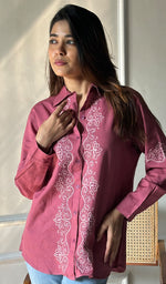 Load image into Gallery viewer, Women&#39;s Lucknowi Handcrafted Slub Cotton Chikankari Top - HONC0299127
