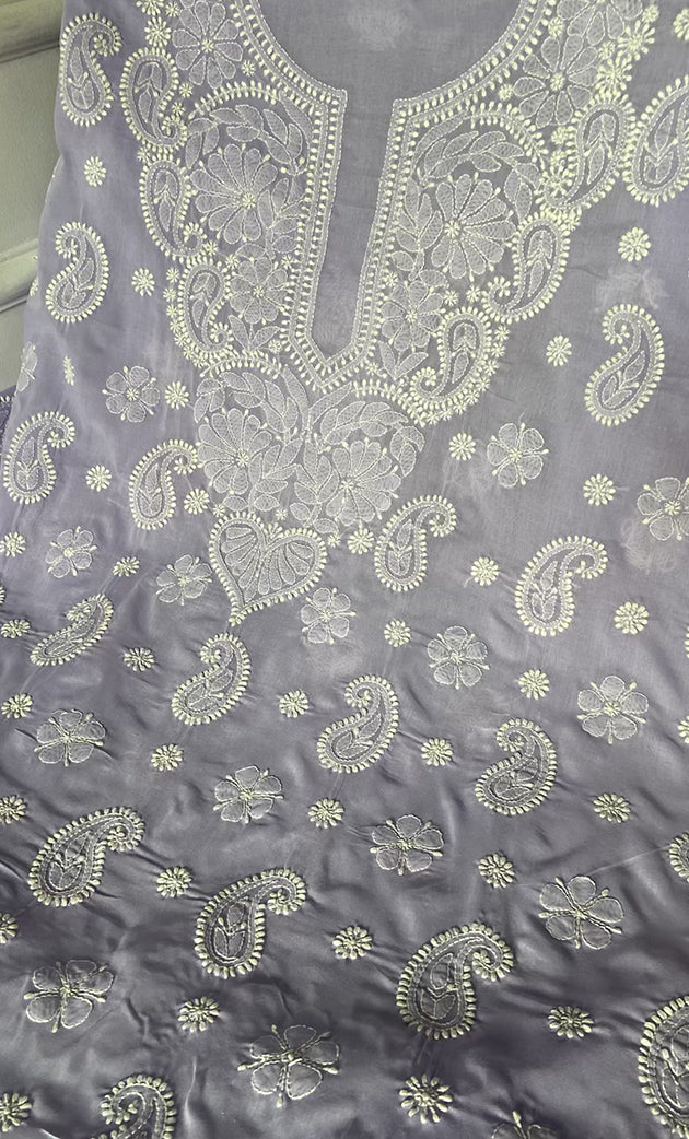Women's Lakhnavi Handcrafted Cotton Chikankari Unstitched Kurti Fabric - HONC0318490