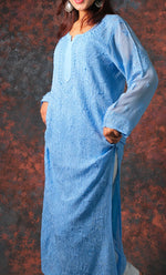 Load image into Gallery viewer, Yusra Women&#39;s Lakhnavi Handcrafted Viscose Georgette Chikankari Kurti- HONC0327254
