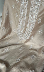将图像加载到图库查看器中， Lucknowi Handcrafted Chanderi Silk Chikankari Unstitched Unisex Kurta Fabric - HONC0275127