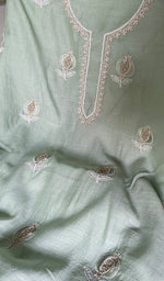 Load image into Gallery viewer, Women's Lakhnavi Handcrafted Mul Chanderi Unstitched Chikankari Full Suit - HONC0355241