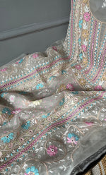 Load image into Gallery viewer, Women&#39;s Lakhnavi Handcrafted Pure Organza Chikankari Unstitched Kurta And Dupatta Set- HONC0304407
