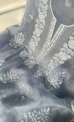 Load image into Gallery viewer, Women&#39;s Lakhnavi Handcrafted Pure Organza Chikankari Unstitched Kurta And Dupatta Set- HONC0314165
