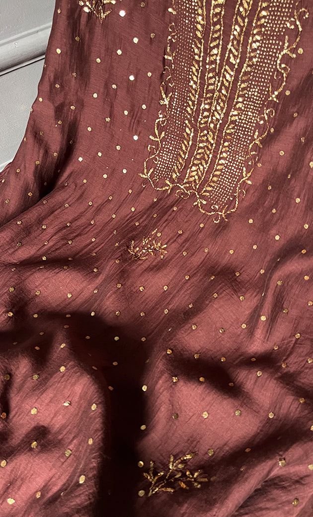 Women's Lucknowi Handcrafted Mul Chanderi Chikankari Full Suit Material - HONC0153813