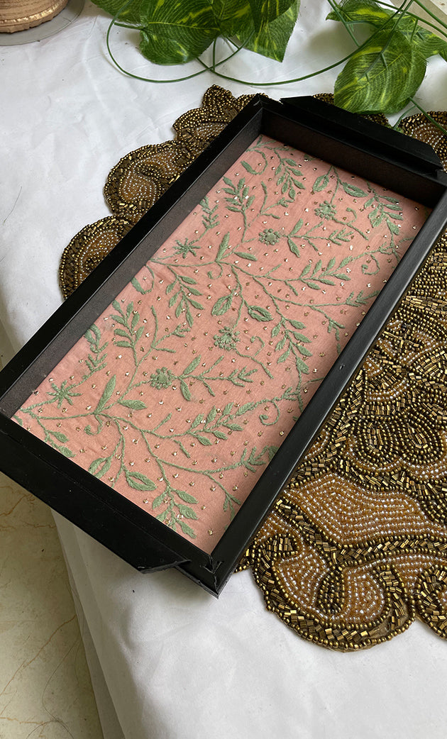 Chikankari Tray with Two Coasters - HONC0310958