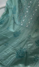 Women's Lakhnavi Handcrafted Chanderi Silk Unstitched Chikankari Full Suit - HONC0367199