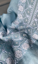 Load image into Gallery viewer, Rose Women&#39;s Lakhnavi Handcrafted Pure Organza Chikankari Unstitched Kurta And Dupatta Set- HONC0309615
