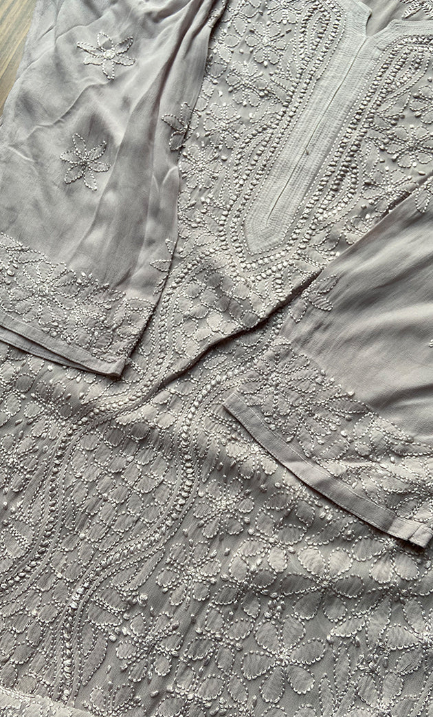 Safiya Women's Lakhnavi Handcrafted Viscose Georgette Chikankari Kurti - HONC0300295