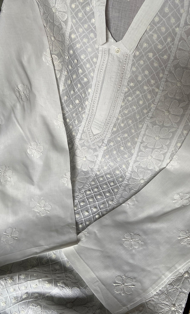 Men's Lucknowi Handcrafted Cotton Chikankari Kurta - HONC0295480