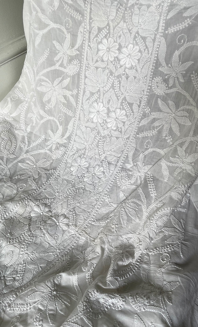 Women's Lakhnavi Handcrafted Cotton Chikankari Unstitched Kurti Fabric - HON0318055