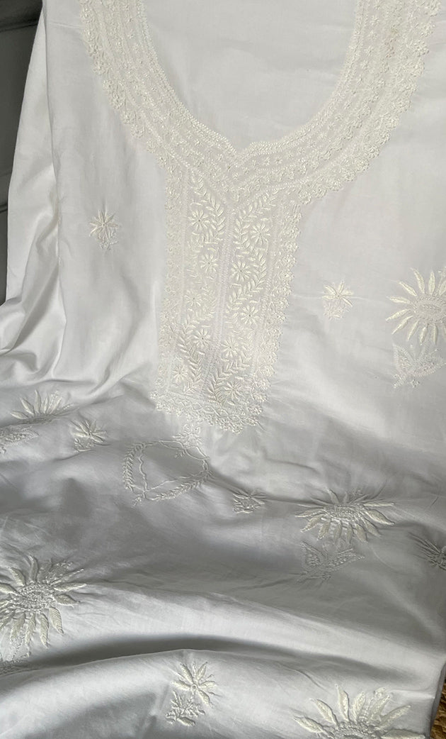 Women's Lakhnavi Handcrafted Cotton Chikankari Unstitched Kurti Fabric - HONC0235341