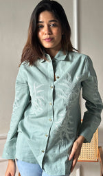 Load image into Gallery viewer, Women&#39;s Lucknowi Handcrafted Slub Cotton Chikankari Top - HONC0299089

